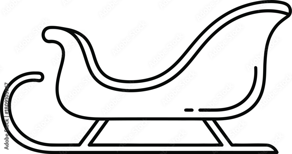 Fototapeta premium A simple line drawing of a santa sleigh with curved runners on a plain white background illustration