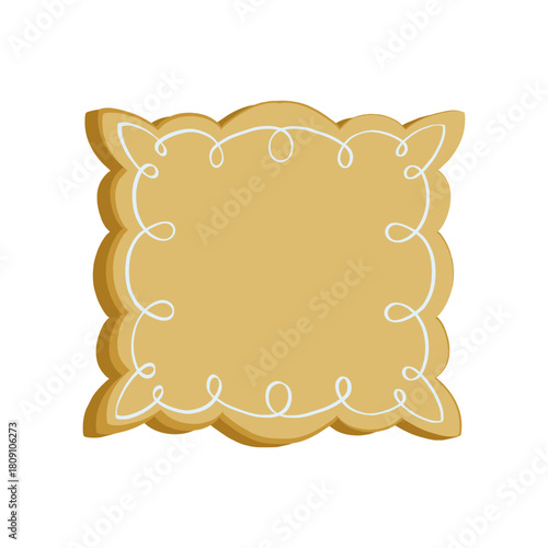 Decorative fringed cookie-shaped frame with icing swirls