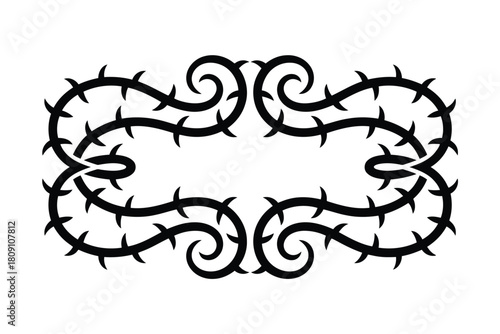 Black thorny vine scrollwork with swirling tendrils and sharp points ornamental