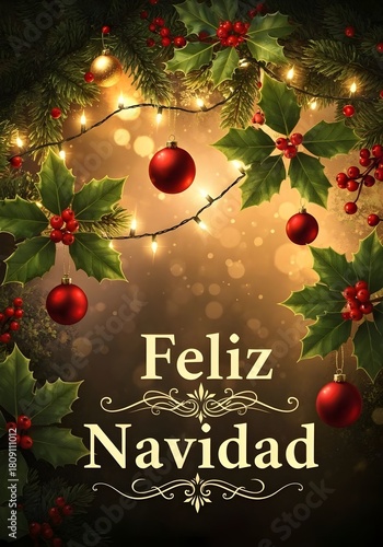 Festive Christmas Scene With “Feliz Navidad” Text
