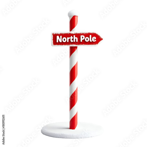 Candy cane north pole sign isolated on transparent background