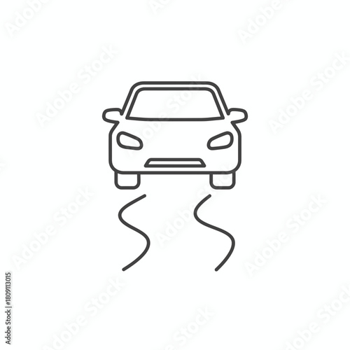 Vector line icon of a car losing control and skidding on a slippery surface, representing a road condition warning or vehicle instability