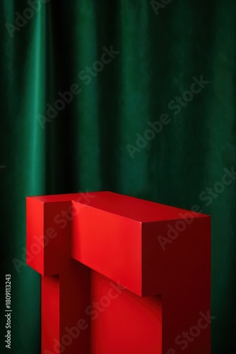 Bold Red Shape Against Green Background