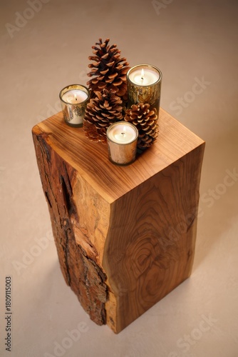 Rustic Candle Display with Pine Cones