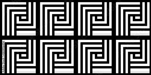 Minimal line Seamless geometric pattern with shapes. Decoration and maze ornament. Modern abstract square line seamless pattern background. Seamless vintage design fabric geometric element.