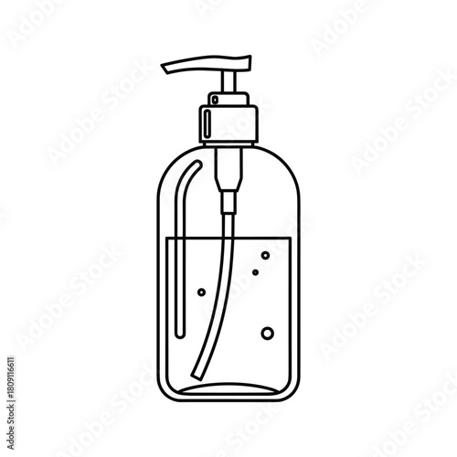 Line art illustration of a hand sanitizer pump bottle for hygiene