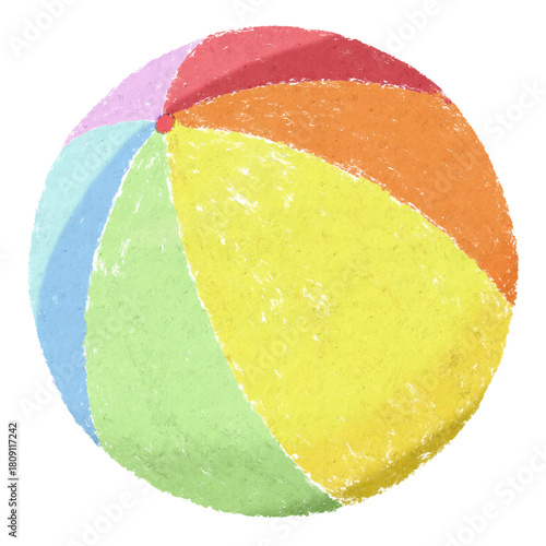 Colorful Children's Beach Ball Drawn with Pastel Crayon