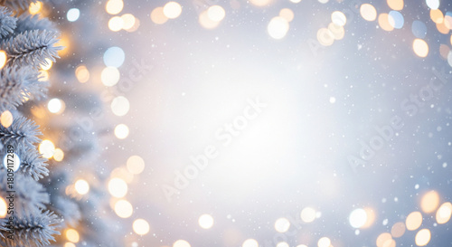 Festive lights and snowy branches on transparent background