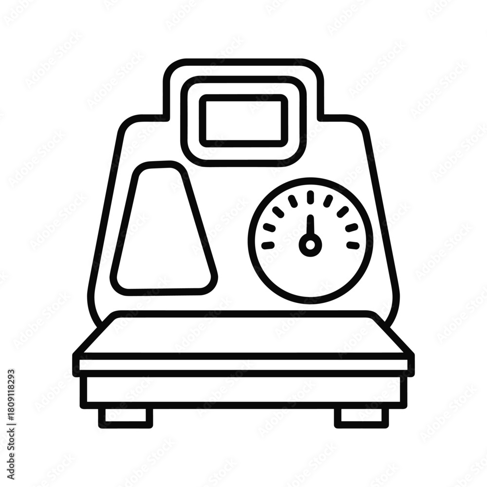 Fototapeta premium Line art icon of a weighing scale with digital and analog displays