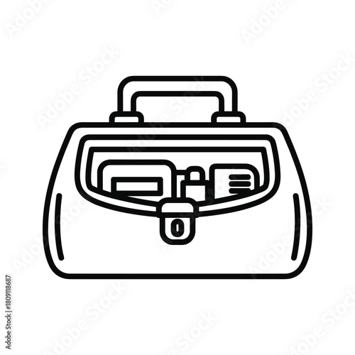Doctors medical bag icon with supplies, isolated on