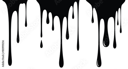 Black liquid dripping down, creating a messy, abstract effect against a white background.