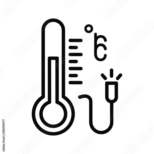 Thermometer showing celsius degrees with electronic plug icon