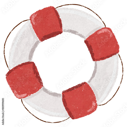 Red and white life-saving buoy Drawn with Pastel Crayon