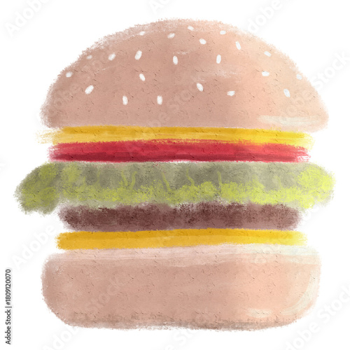 Simple burger Drawn with Pastel Crayon