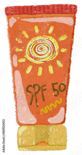 Sunscreen SPF Tube Bottle Drawn with Pastel Crayon
