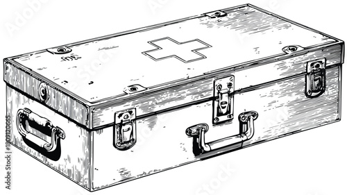 Professional Black and White Image of Medical Tool Box with Cross