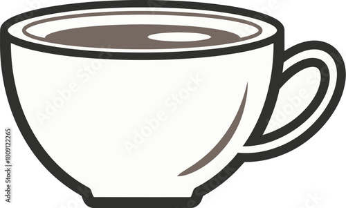 Simple illustration of a white cup filled with a dark liquid, likely coffee or tea, against a white background.