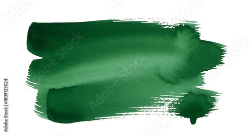 Abstract emerald green watercolor brush stroke texture with subtle blending and white background for design elements