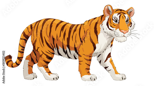 Playful Cartoon Tiger on White Background - Fun and Vibrant Tiger Illustration