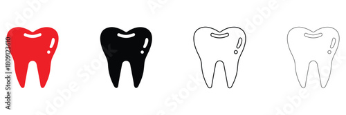 tooth icon vector set, dental teeth, dentist tooth vector, silhouette and line art