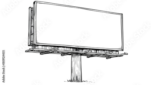 Professional Drawing of a Billboard with Sign Showing Q, Advertising Concept