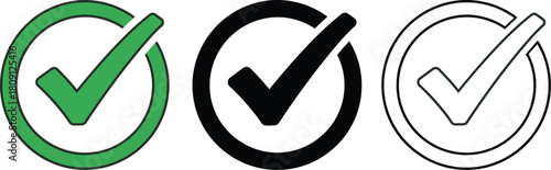 Three check mark icons in green, black, and outline, each enclosed in a circle.