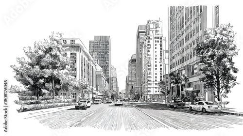 City Street Drawing with City Vector Picture for Urban Design Projects