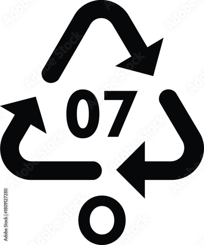 Plastic recycling symbol type 07 other plastics vector icon for packaging and waste management isolated on white background