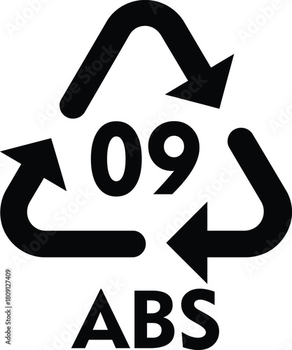 Recycling symbol for ABS plastic vector illustration of resin identification code 09 isolated on white background
