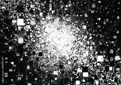 pure static black and white noise texture, chaotic pixel grain, retro TV screen effect, random speckle storm, vector style