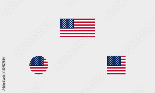 USA Flaggen-Set – Professionelle Darstellung: Original, Rund und Quadratisch (korrekte Farben)