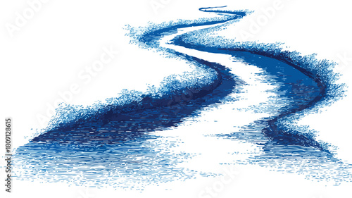 River Drawing with Flowing Water Vector Illustration