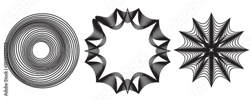 Set of abstract liquid, irregular, blob lines, dynamic forms,  shapes on white background