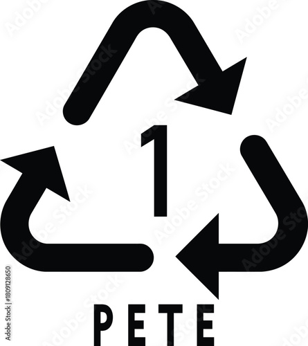 PETE 1 recycling symbol black vector icon for plastic products isolated on white background