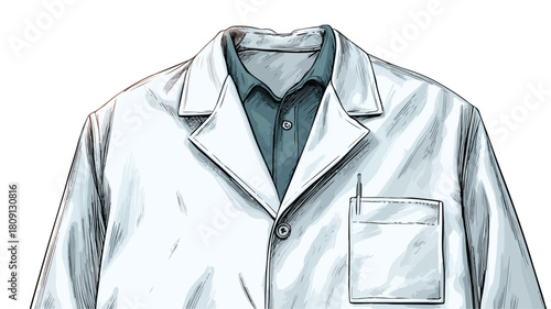 Professional White Lab Coat with Pocket - Vector Illustration