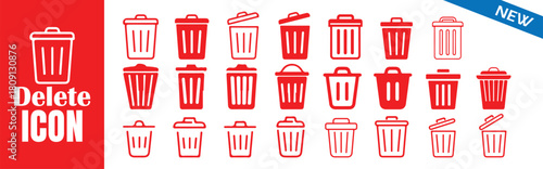 Delete icon set. Trash can symbol. Rubbish bin sign. Delete button. Delete icon collection