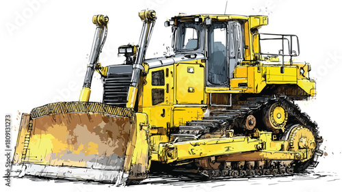 Yellow Bulldozer Illustration on Black and White Background
