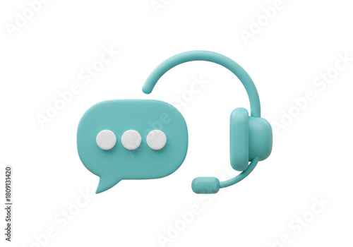Isolated customer service headset alongside a speech bubble icon in light-blue color.
