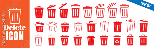 Delete icon set. Trash can symbol. Rubbish bin sign. Delete button. Delete icon collection