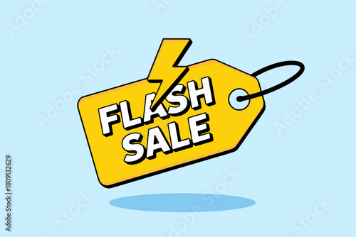 A bright yellow tag with "FLASH SALE" and a lightning bolt symbol.