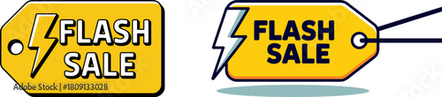 Flash sale tags with lightning bolt icons represent urgent deals