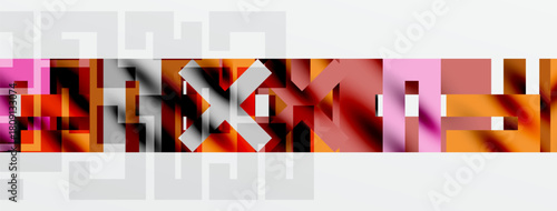 Abstract geometric composition. Blocks, rectangles, shades create dynamic visual texture. Warm, cool tones contrast, forming modern design.