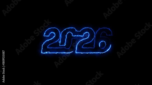 Animated neon 2026 text icon animation glowing futuristic number typography vibrant luminous light effect modern celebration design loopable motion graphic template