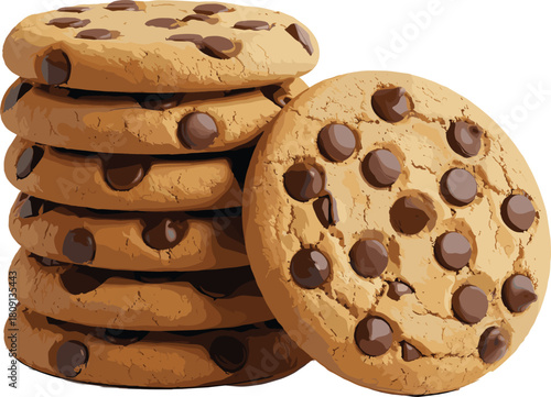 Golden brown, chocolate chip cookies, stacked snack, crispy edges, soft center, sweet treat, homemade dessert, bakery style, comfort food