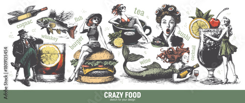 A quirky and fun culinary art. Vintage-style caricatures, hand-drawn sketches for the menu and HoReCa industry