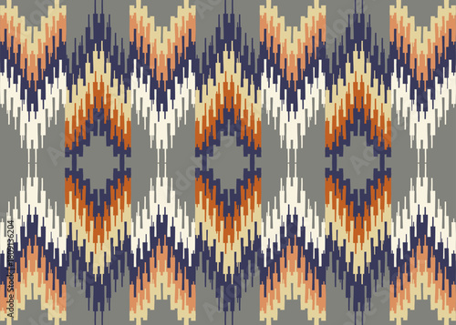 Navajo pattern.Diamond shape on grey background.Geometric shape.Brown pattern.Zigzag pattern.Seamless.Triangle shape.Digital design.Illustration.Line.Design for skirt.Clothes.Rug.Printing. Knitting	