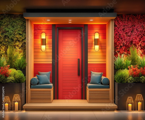 Red sauna interior
