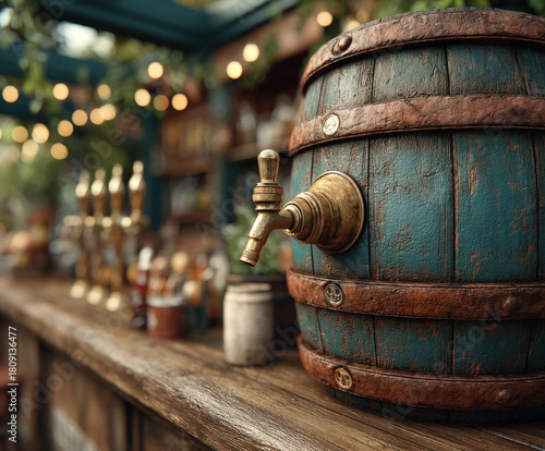 Rustic beer barrel with a b...