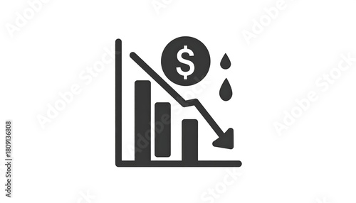 Graph shows downward trend with dollar and drips, isolated on white
