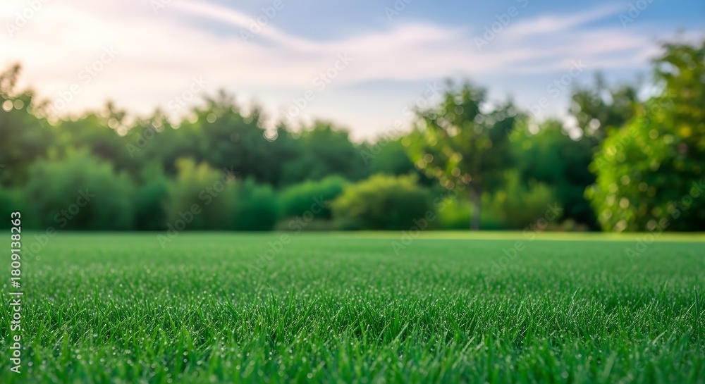 Obraz premium Vibrant Green Lawn with Lush Trees in the Background